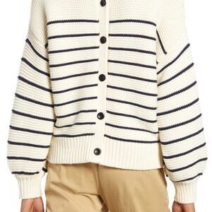 Women's Stripe Button Back Cotton Crewneck Sweater